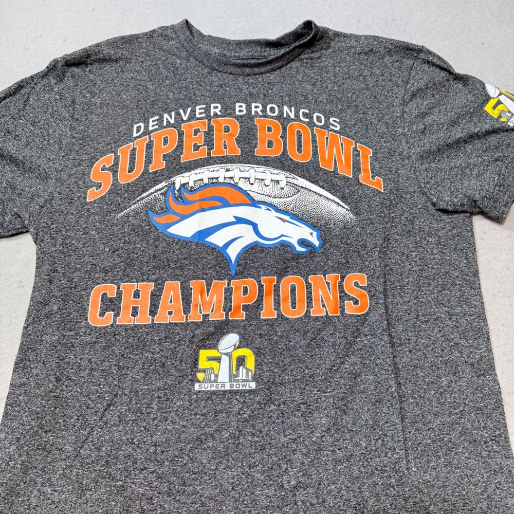 Denver Broncos Super Bowl 50 Champions NFL T-Shirt Gray Size L,‎ Payton Manning